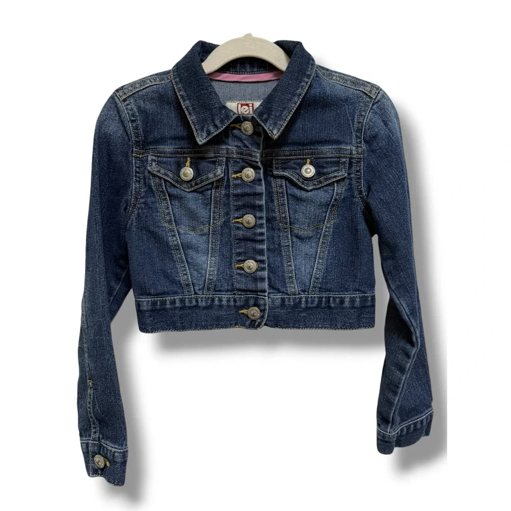 lei Girls Blue Denim Cropped Trucker Jacket Medium Wash Size M‎ 7/8